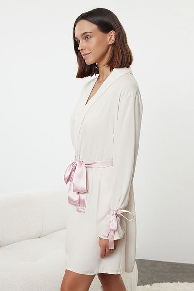 Trendyol Collection Ecru Woven Dressing Gown - Belted, Binding/Ribbon and Piping Detail Thmaw25Sb00000