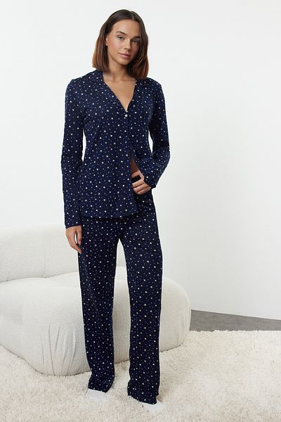 Trendyol Collection Sada bavlněného pyžama Galaxi se vzorem navy modré - Thmaw25Pt00097