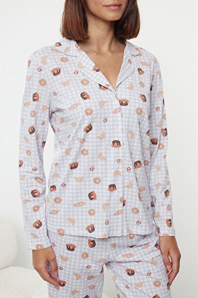 Trendyol Collection Kostkovaná pletená sada pyžama – vícebarevná, 100% bavlna Thmaw25Pt00122