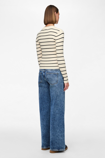 PIECES Pulovr s krátkým rukávem pro ženy – jednobarevný a pruhovaný, výstřih do O, běžná ramena