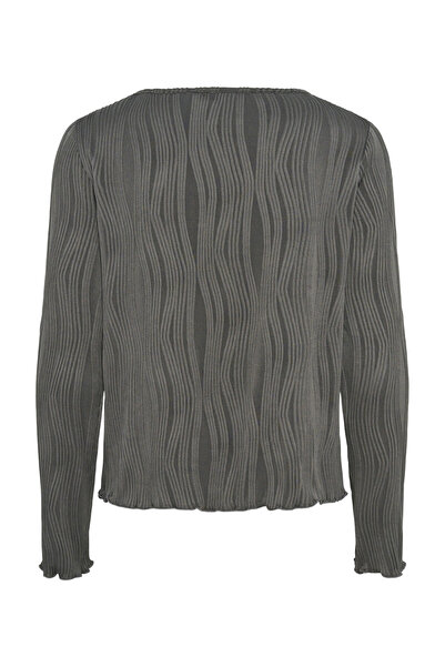 PIECES Μπλουζάκι με λαιμόκοψη υψηλής σχεδίασης - Babylock κομμένο και φουσκωτά μανίκια