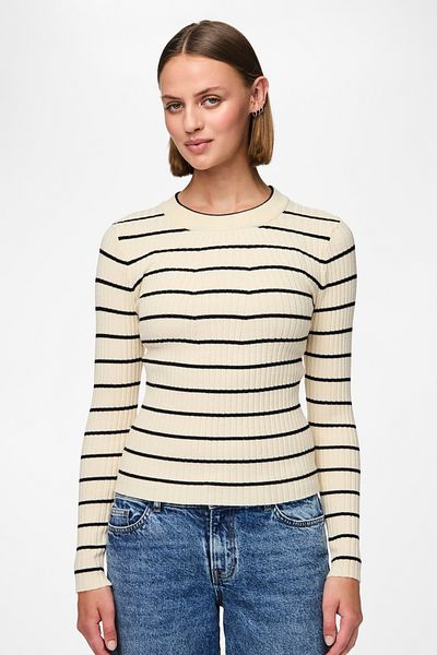 PIECES Kurzärmliger, formender Pullover für Damen – einfarbig und gestreift, Rundhalsausschnitt, normale Schultern