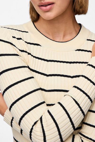 PIECES Kurzärmliger, formender Pullover für Damen – einfarbig und gestreift, Rundhalsausschnitt, normale Schultern