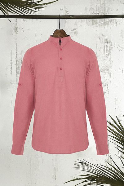 Trendyol Collection Cămașă cu epoleți cu guler predominant Dusty Rose - Regular Fit TMNSS24GO00039