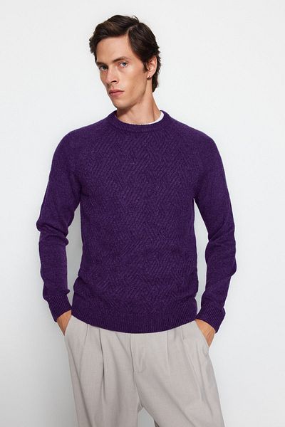 Trendyol Collection Pulover unisex violet slim fit cu decolteu triplu - TMNAW22KZ0290