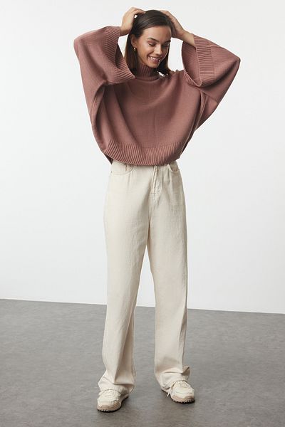 Trendyol Collection Pulover tricotat cu mânecă liliac cu mucegai lat Dusty Rose TWOAW23KZ01838