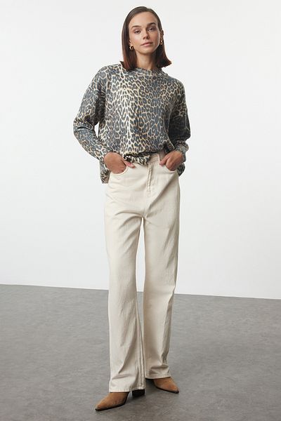 Kolekcia Trendyol Čierny leopardí pletený sveter Crew Neck - Twoaw25kz00337