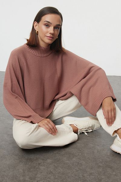 Trendyol Collection Pulover tricotat cu mânecă liliac cu mucegai lat Dusty Rose TWOAW23KZ01838