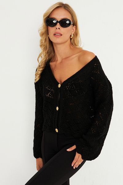 Cool & Sexy Női fekete kardigán - Gombrészlet, Yv276