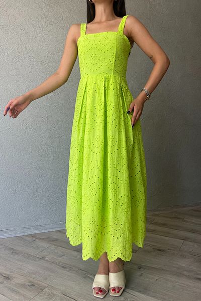 Seda Yalçın Atelier Oil Green Embroidery Dress with Hanging Apparatus Detail