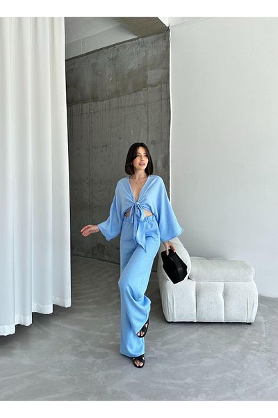 ELBEY Light Blue Casual Double Set - Front Tie