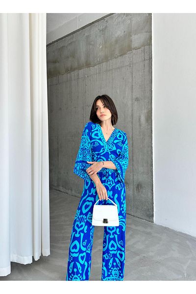 ELBEY Blue Patterned Casual Square Double Set