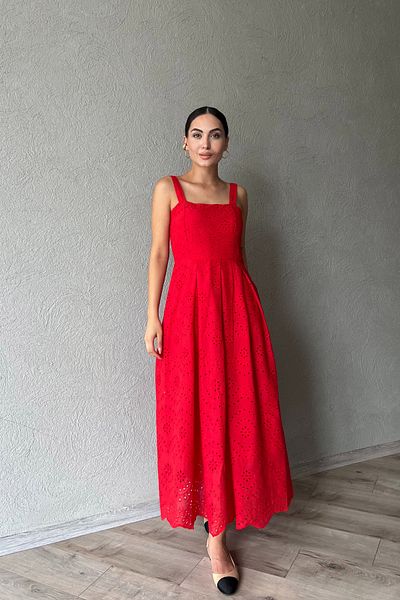 Seda Yalçın Atelier Red Embroidery Dress with Hanging Bracket Detail