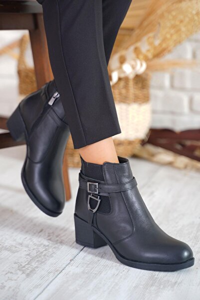 Moda Pie Pubys Ботуши с ток и страничен достъп за жени от естествена кожа Чер...