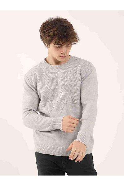 Dufy Pulover gri pentru bărbați, slim fit, cu model diamantat - 97369