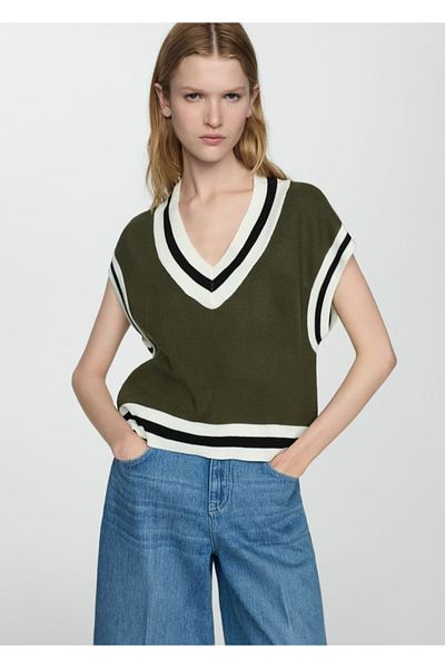 MANGO Woman Contrast V-Neck Vest