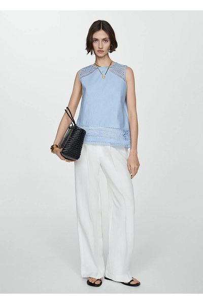 MANGO Woman Bluza din bumbac brodata