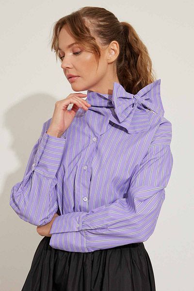 Hooopstore Purple Scarf Collar Shirt