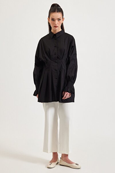 Hooopstore GİPE KOL DETAYLI GÖMLEK - SİYAH