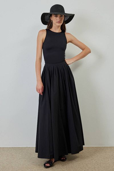 Hooopstore BlAck Poplin - A-line PleAted Skirt