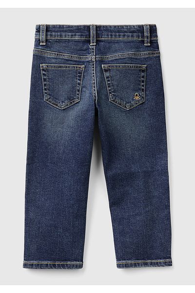 United Colors of Benetton Boys Dark Denim Back Pocket Logo 5 Pockets Stretch Denim Pants