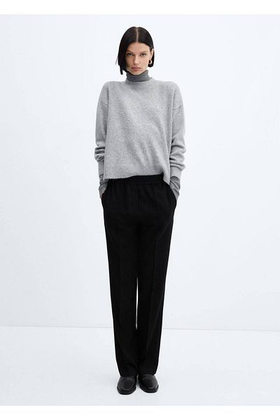 MANGO Woman Straight-cut trousers with lace-up waistband