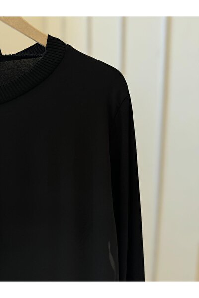 EFRAZE Şifonlu Uzun Kollu Piliseli Siyah İçlik 877