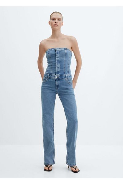 MANGO Woman Salopetă din denim fără bretele