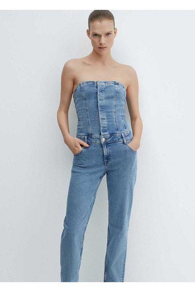 MANGO Woman Salopetă din denim fără bretele