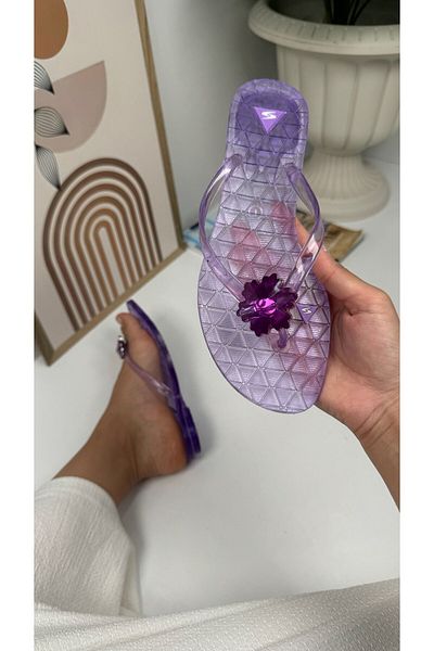 Nstil Lilac Women's Slippers - Flip Flops with Gel Detail, Rhinestoned Oval Toe, Flat Sole C2