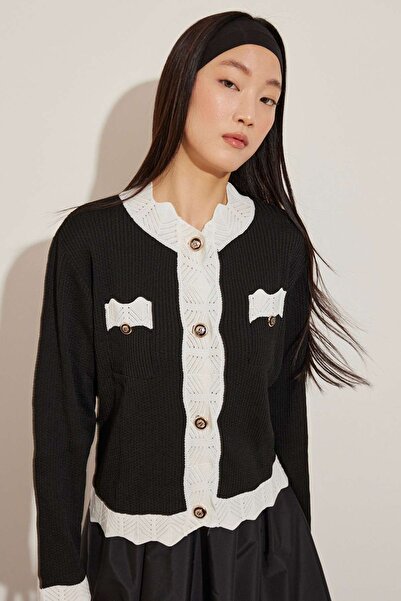 Hooopstore GIGI FLYWHEEL DETAILED KNITWEAR CARDIGAN - BLACK