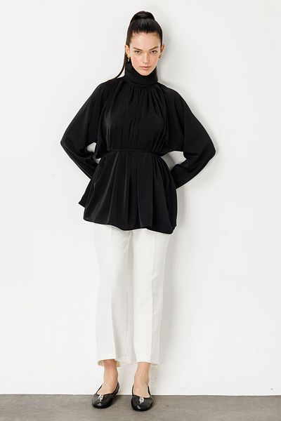 Hooopstore Black Draped Blouse - Pleated and Comfortable