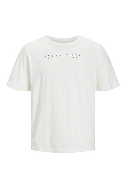 Jack & Jones تي شيرت رجالي - تي شيرت Jjsetra برقبة دائرية باللون الأبيض الفاتح
