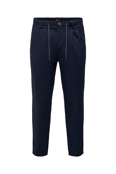 Only & Sons Dark Navy Blue Onsleo Crop Trousers - Linen Mix 0048