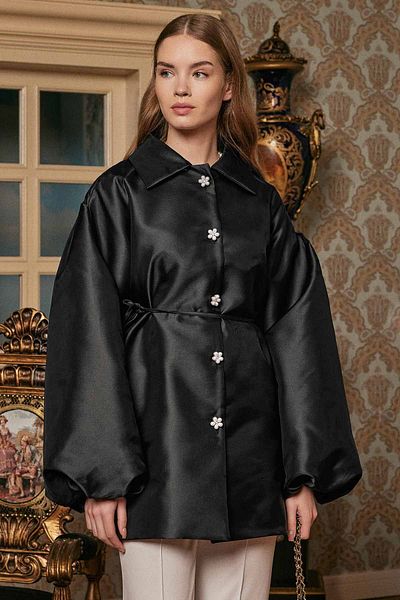 Hooopstore Black Balloon Sleeve Brocade Tunic