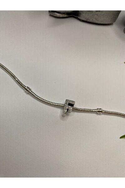 ni aksesuar Silver S925 Stamped Letter F Zircon Stone Charm