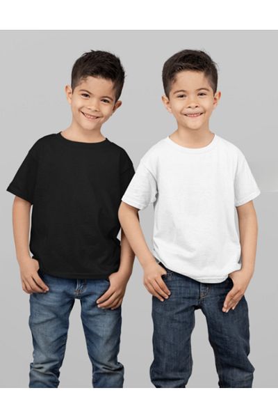 AEMİ Tricou pentru copii unisex alb și negru - 100% bumbac, decolteu