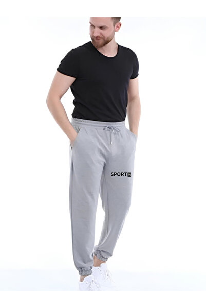 TREND ALİSSE Men's Gray Sportin Printed Sweatpants - Pockets and Elastic Legs