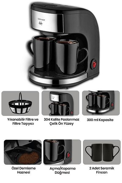 GOLDMASTER Luxury Inox Double Mug Gift Filter Coffee Machine In6325