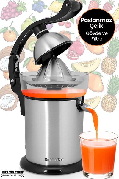 GOLDMASTER Vitamin Store Inox 1.2 Liter Large Chamber Stainless Steel Removable Citrus Fruit Juicer