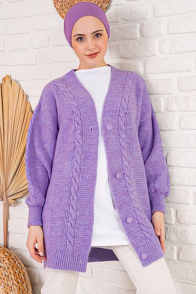 Bigdart 15768 Hijab Strick-Cardigan - Dunkellila