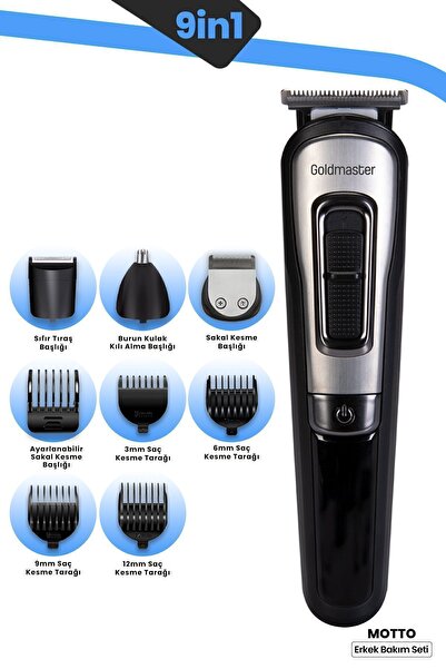 GOLDMASTER Motto Kablolu Kablosuz Paslanmaz Çelik 9 In 1 Erkek Bakım Seti
