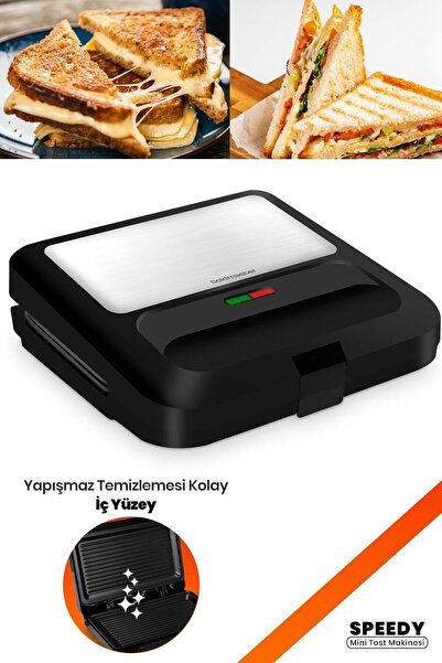 GOLDMASTER Speedy 750w Isınmaya Dayanıklı Mini Tost Ve Izgara Makinesi Inox Siyah