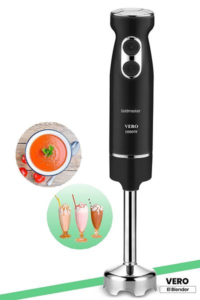GOLDMASTER Vero Black 4-Blade Stainless Steel Turbo Speed Adjustable Hand Blender By5211