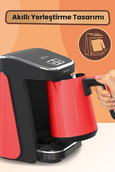 GOLDMASTER Prokıvam Kırmızı Geniş Hazne Çelik Cezveli Akıllı Yerleştirmeli Türk Kahve Makinesi