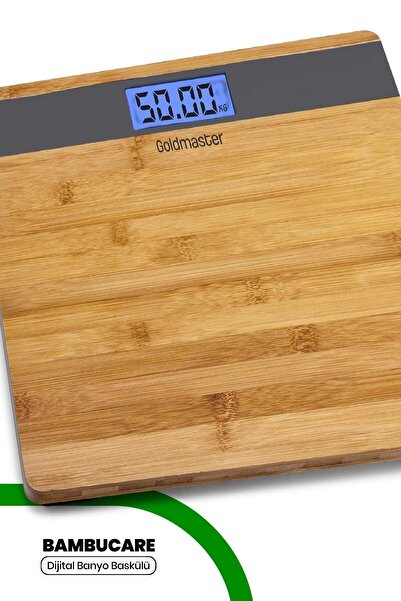 GOLDMASTER Bambucare Dijital Geniş Ekranlı 15 Mm Bambu Tasarımlı Banyo Baskül...