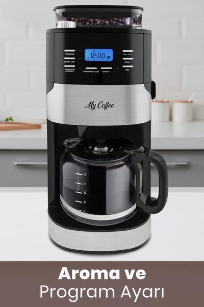 Genel Markalar Barista Profesyonel Dijital Zaman Ayarlı Sıcak Tutma Fonksiyonlu Öğütücülü Filtre Kahve Makinesi