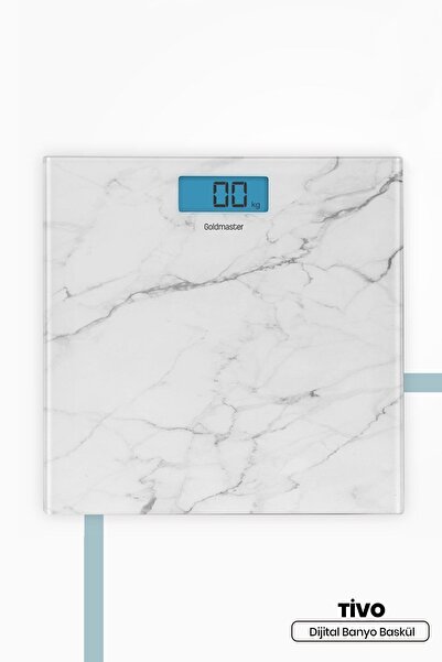 GOLDMASTER Tivo Mermer Desenli Dijital Temperli Cam Banyo Baskülü Beyaz