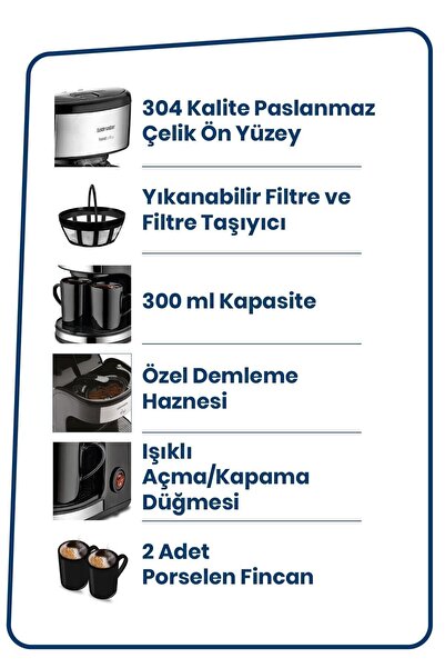 GOLDMASTER Trendcoffee Çift Kupalı 3 Dakikada Demleyen Filtre Kahve Makinası