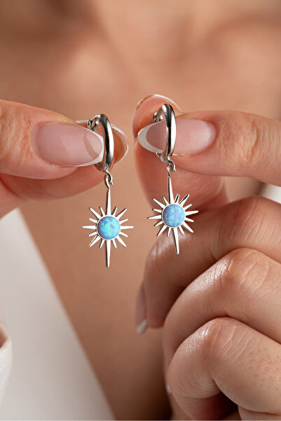 Silvano Jewelry 925 Ayar Gümüş Opal Taşlı Kutup Yıldızı Küpe